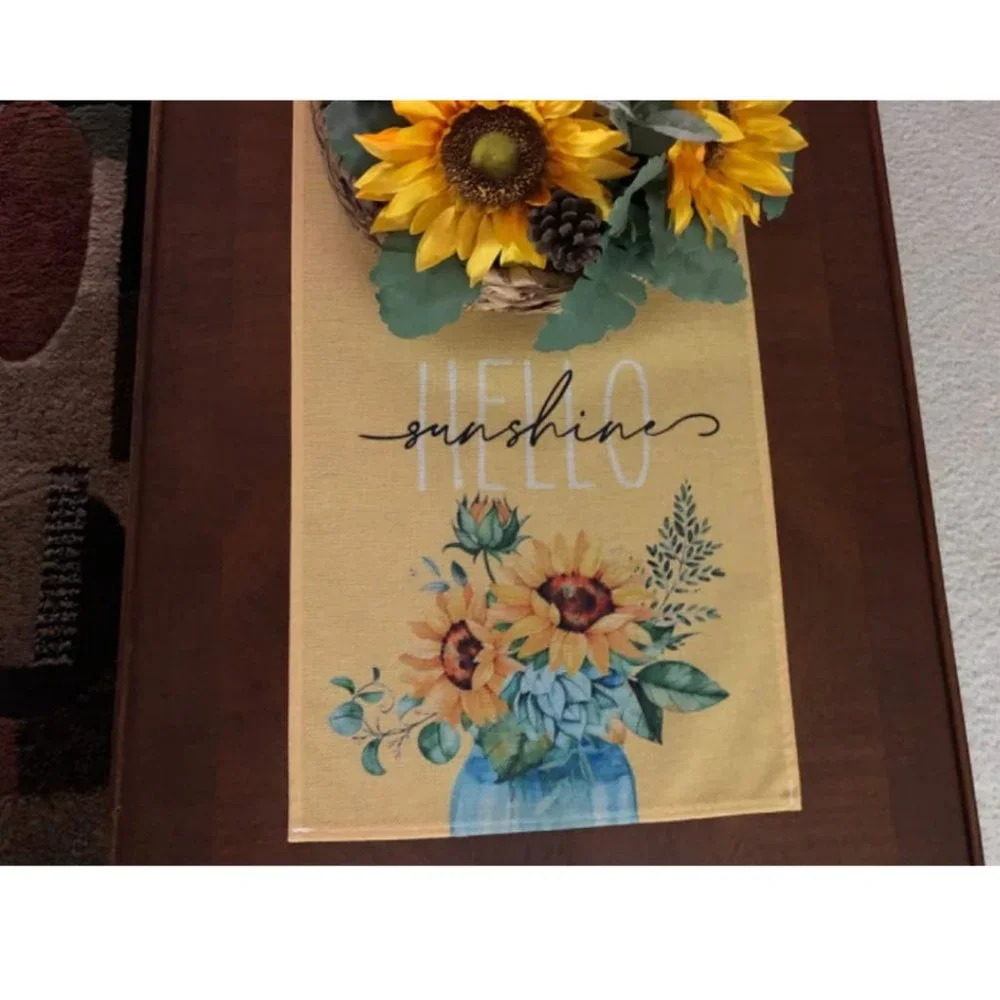 Farmhouse Table Runner Sunflower Decor Spring Summer Cottage Decorative Cloth
